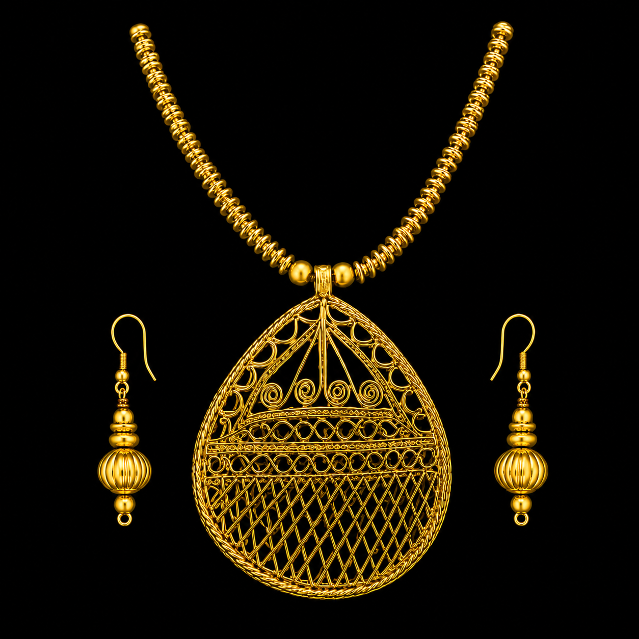 Dhokra Round Pendant Necklace 