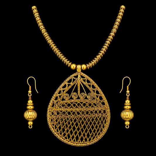 Dhokra Round Pendant Necklace 