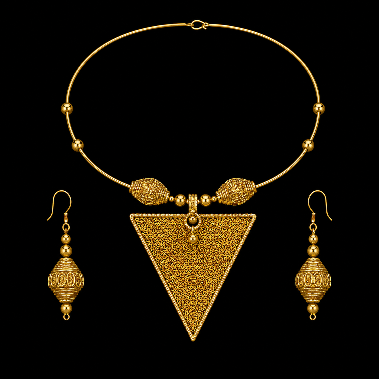 Dhokra Triangle Pendant Necklace Set